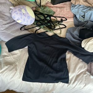 talbots navy blue 3/4 sleeve polo shirt 100% cotton vintage